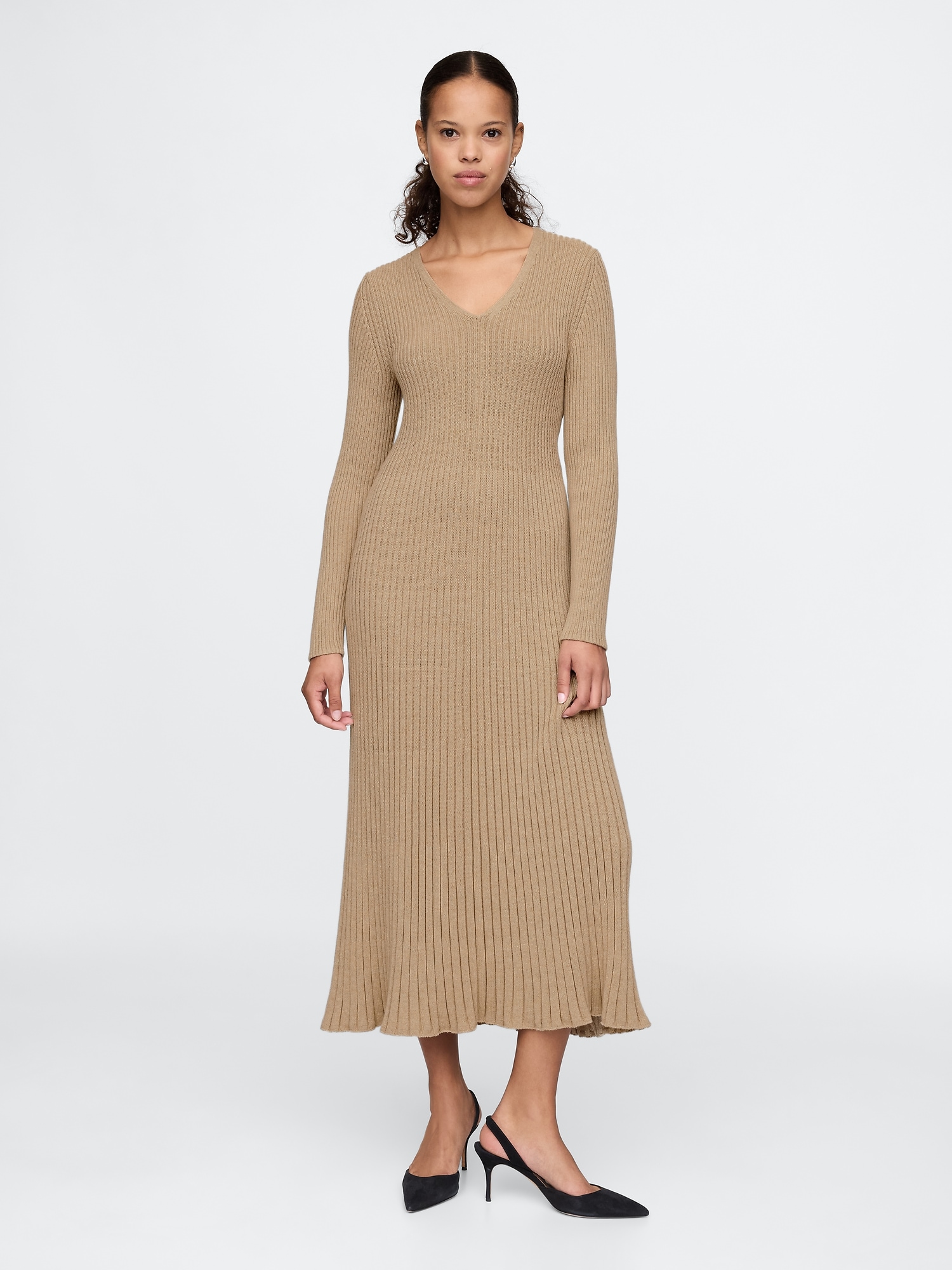 Rib Sweater V-Neck Maxi Dress