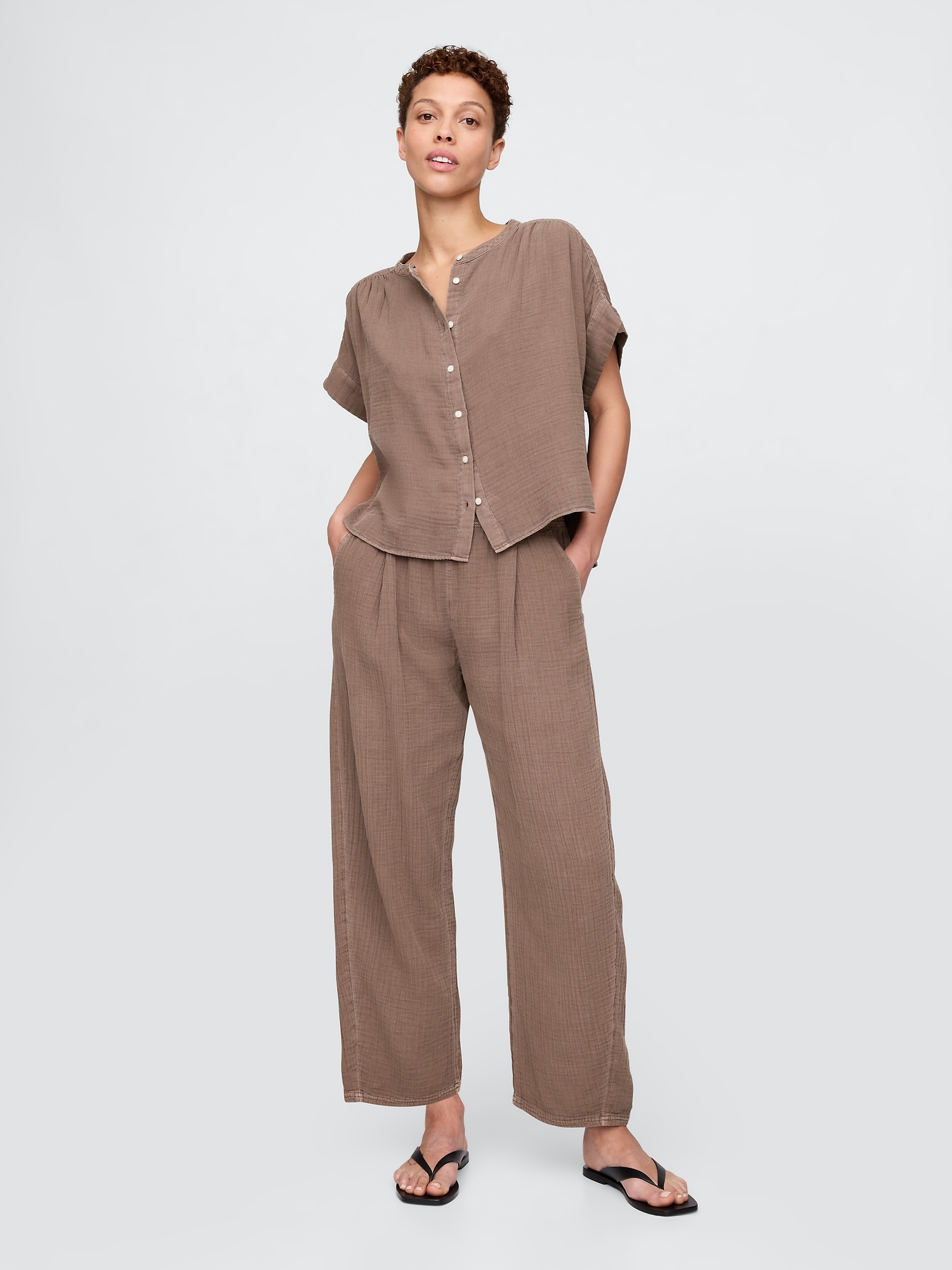 Cotton Gauze Easy Barrel Pants