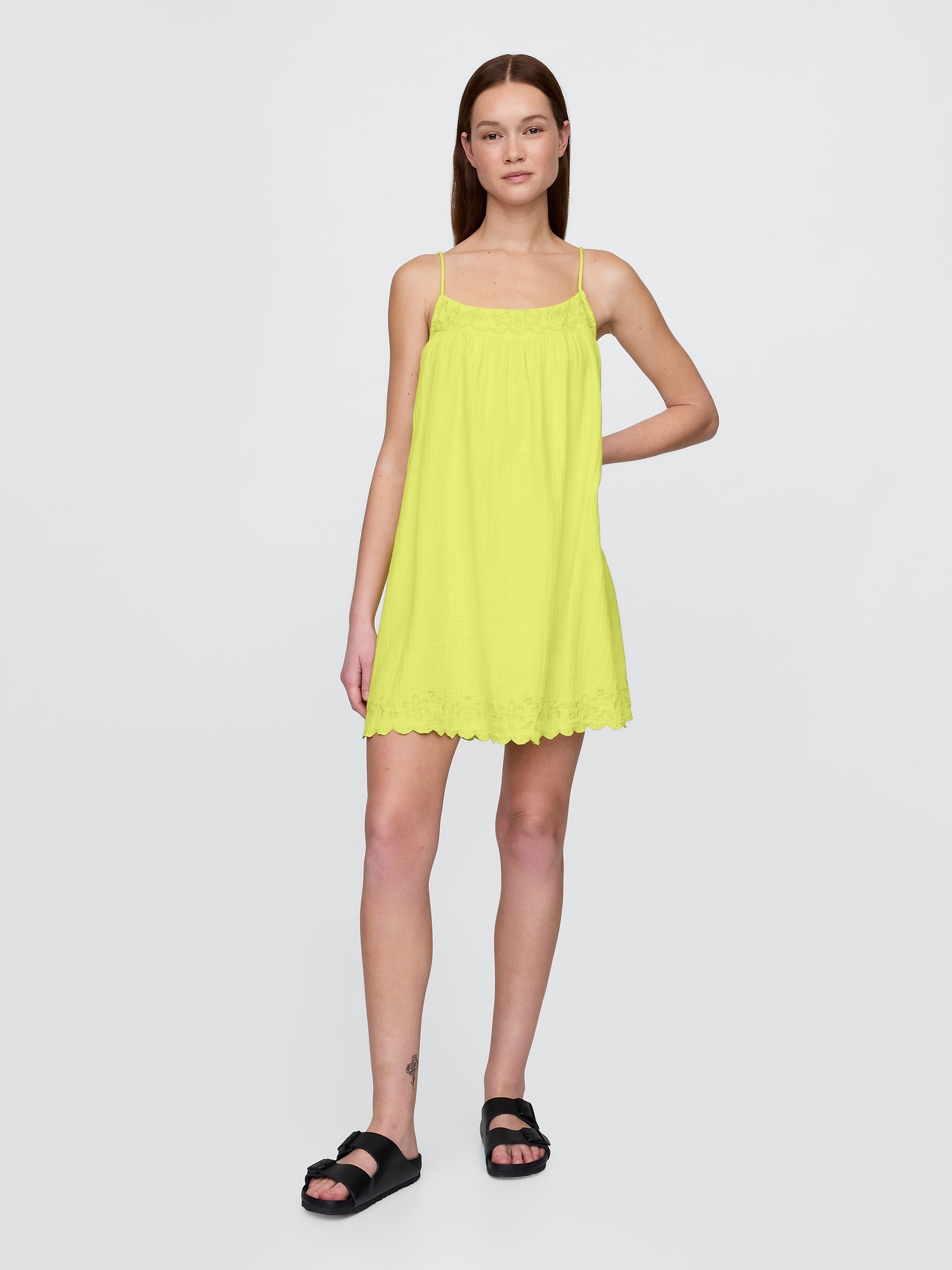 Cotton Gauze Embroidered Swing Dress