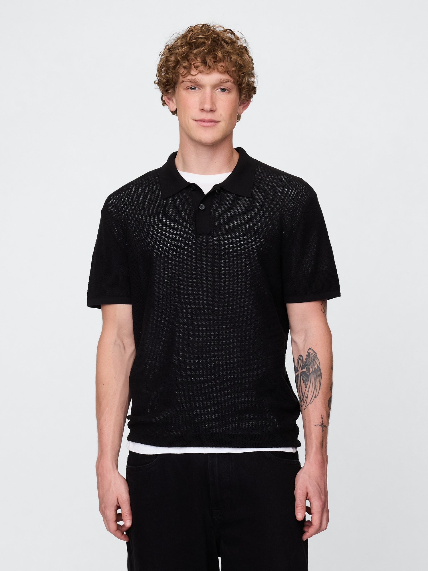Textured Crochet Polo Shirt