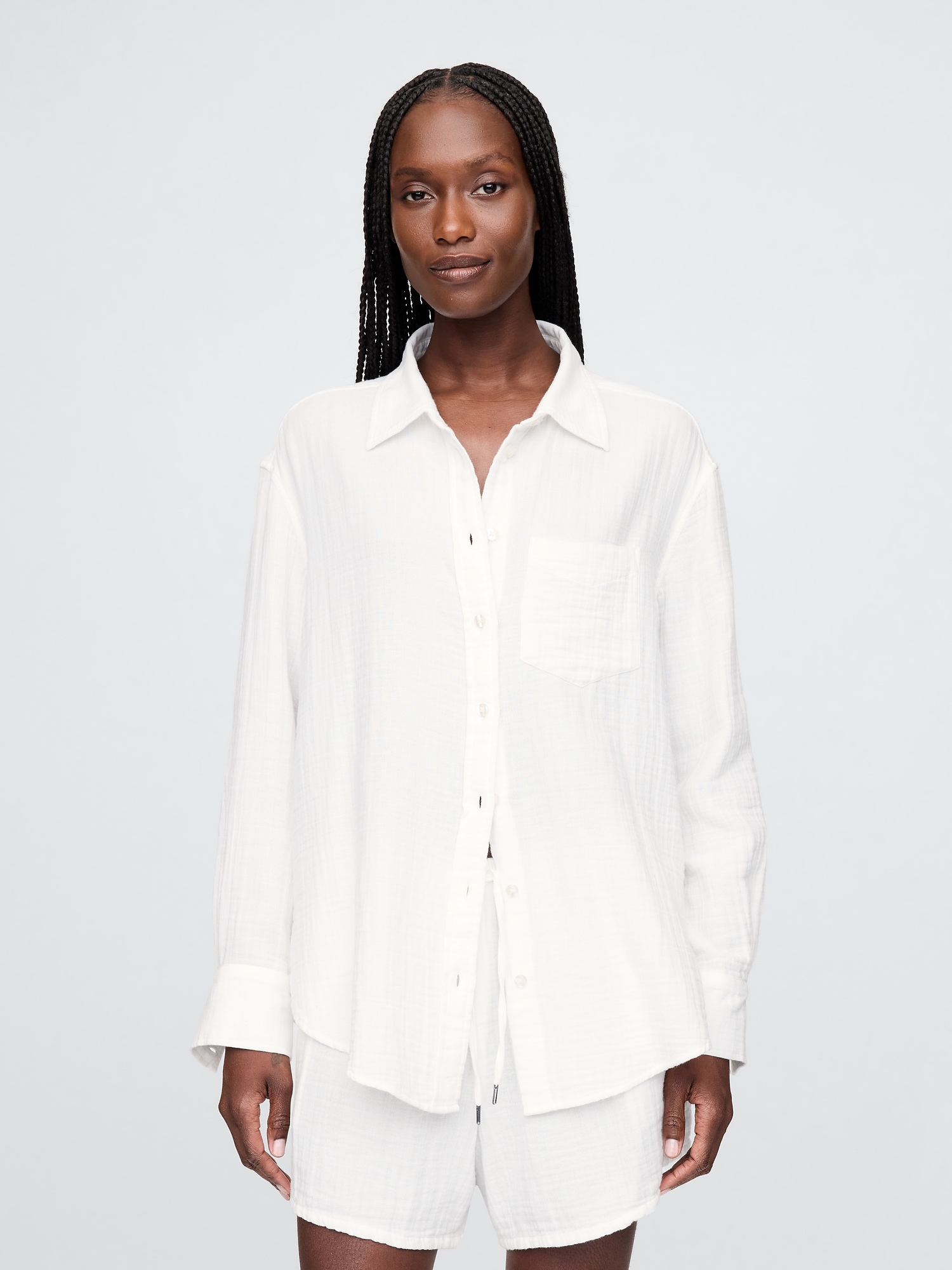 Cotton Gauze Button-Down Shirt