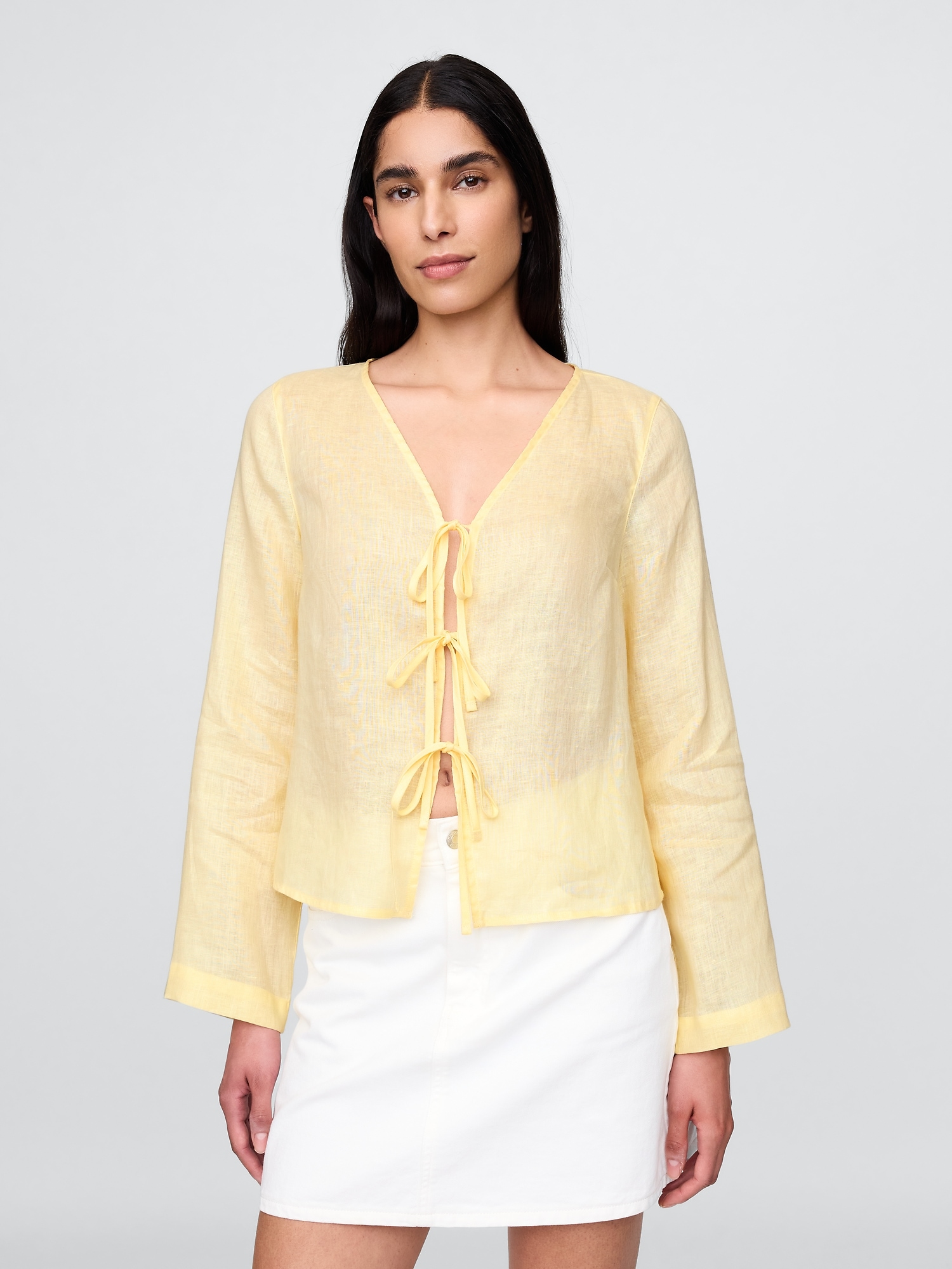 100% Linen Tie-Front Shirt