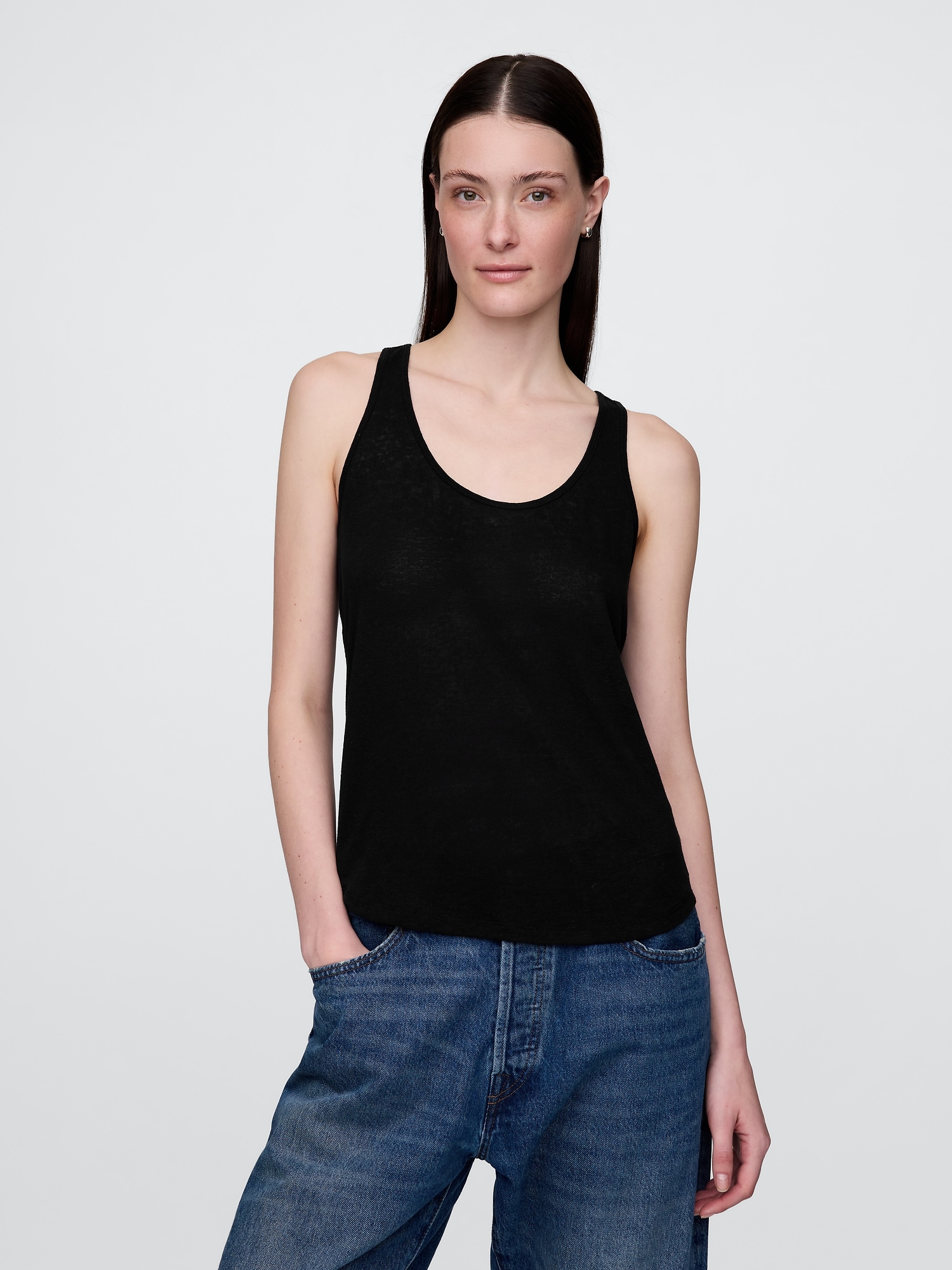 Linen-Blend Racerback Tank Top