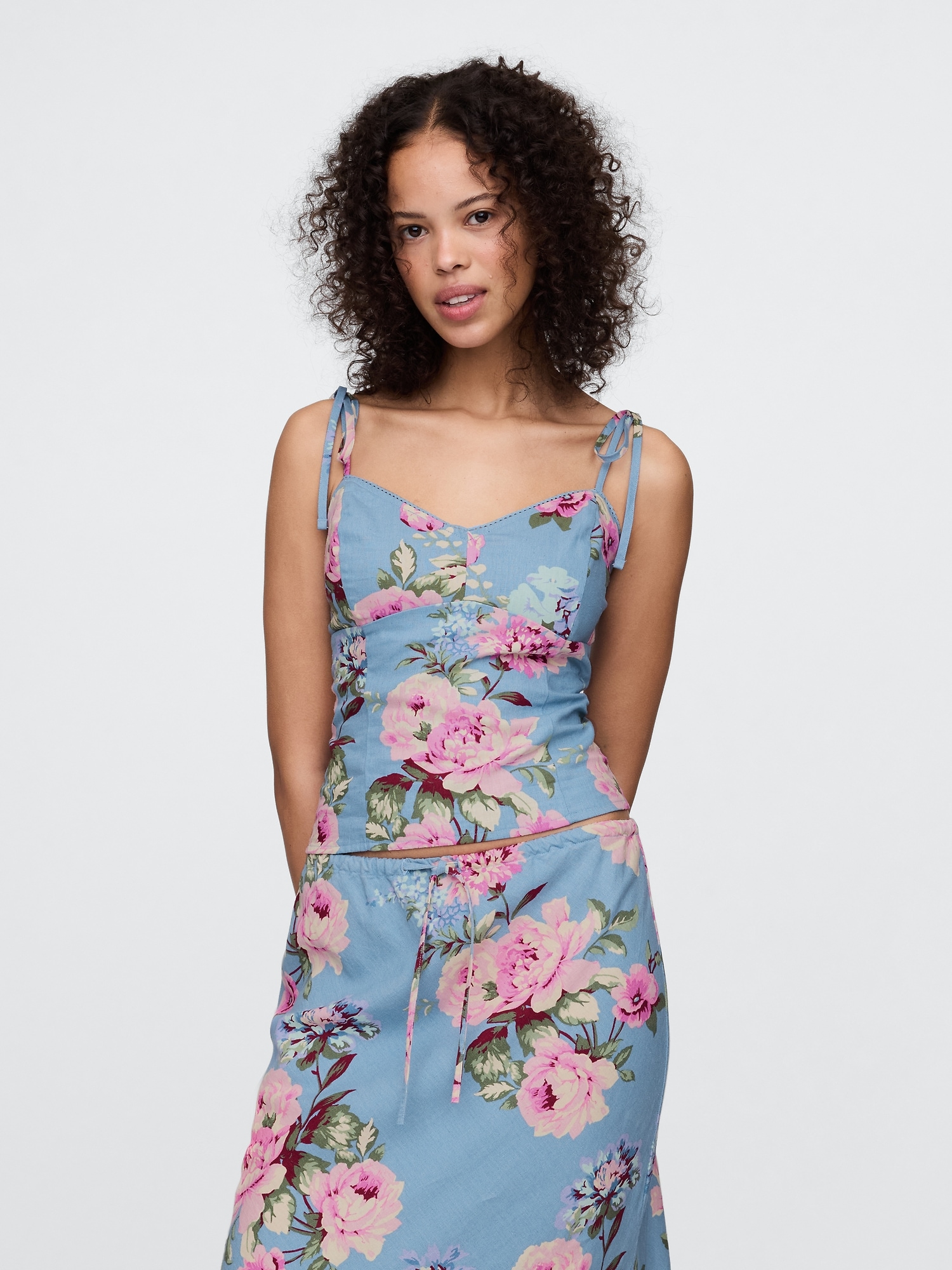 Linen-Blend Tie-Strap Cami