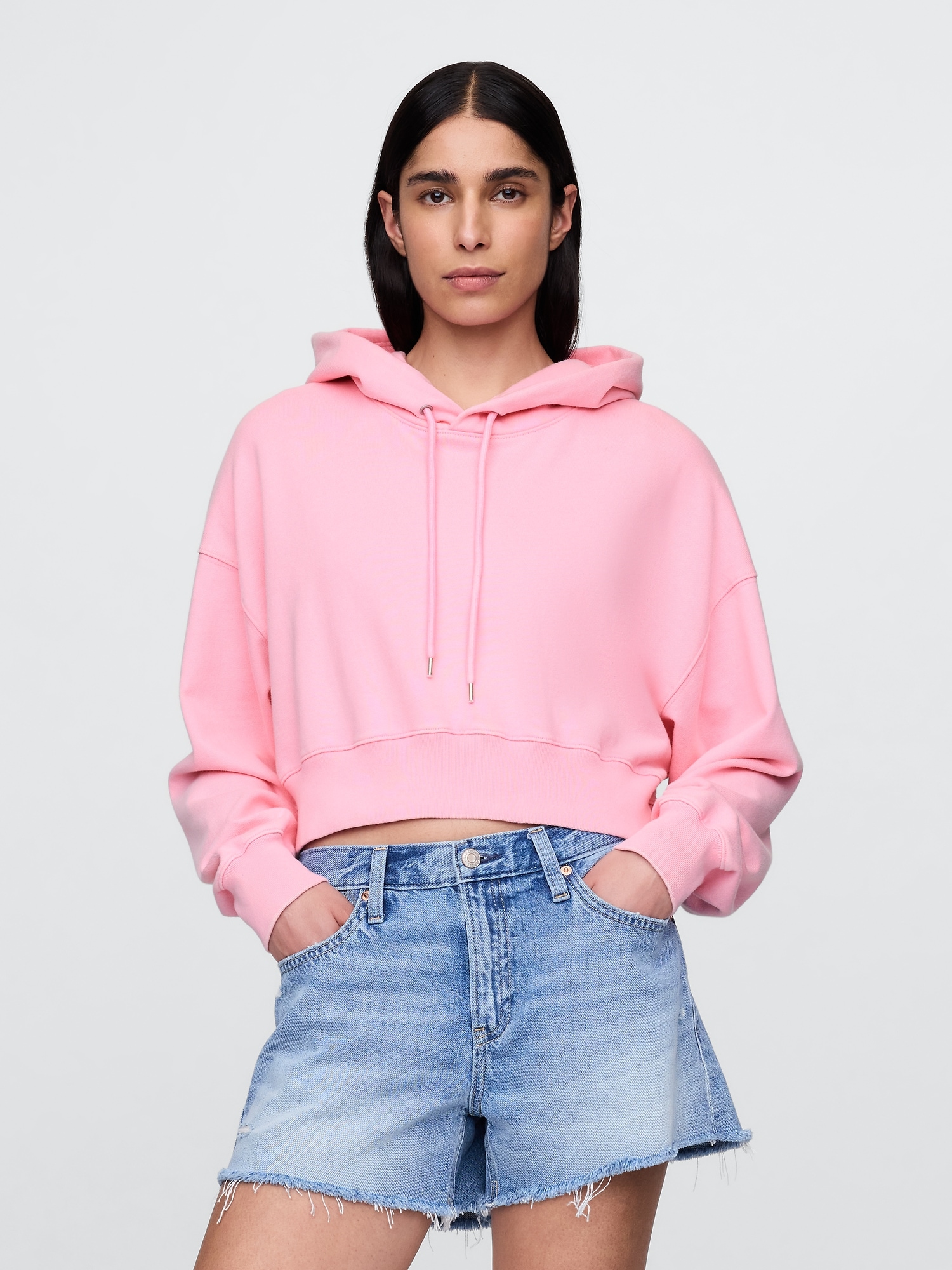 French Terry Oversized Crop Hoodie