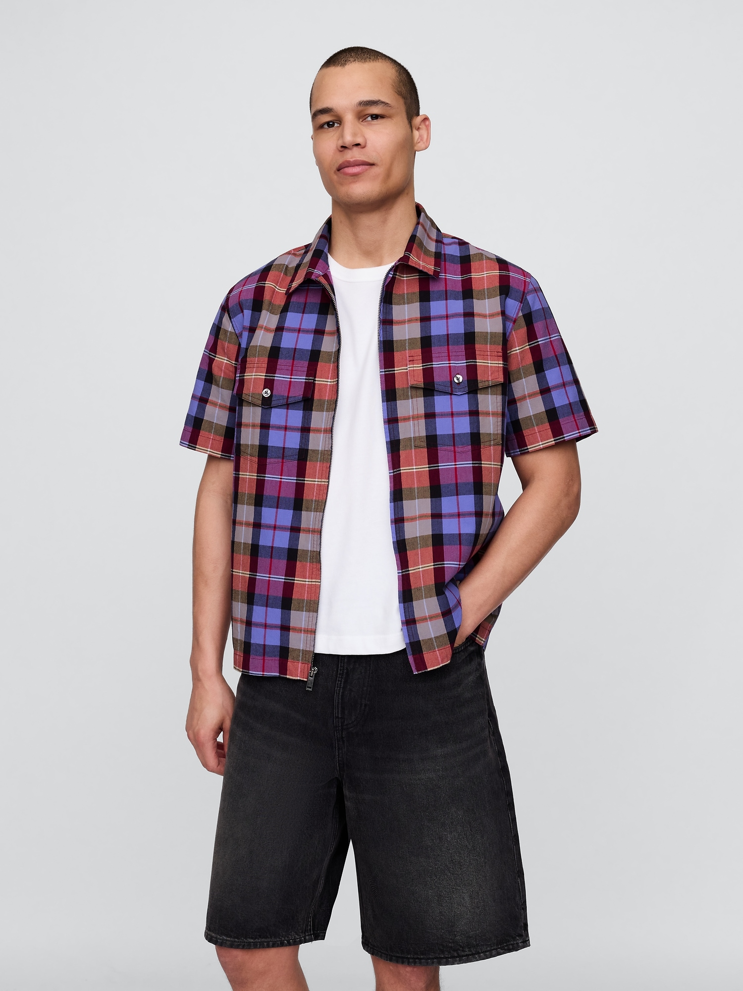Mixed Plaid Oxford Shirt