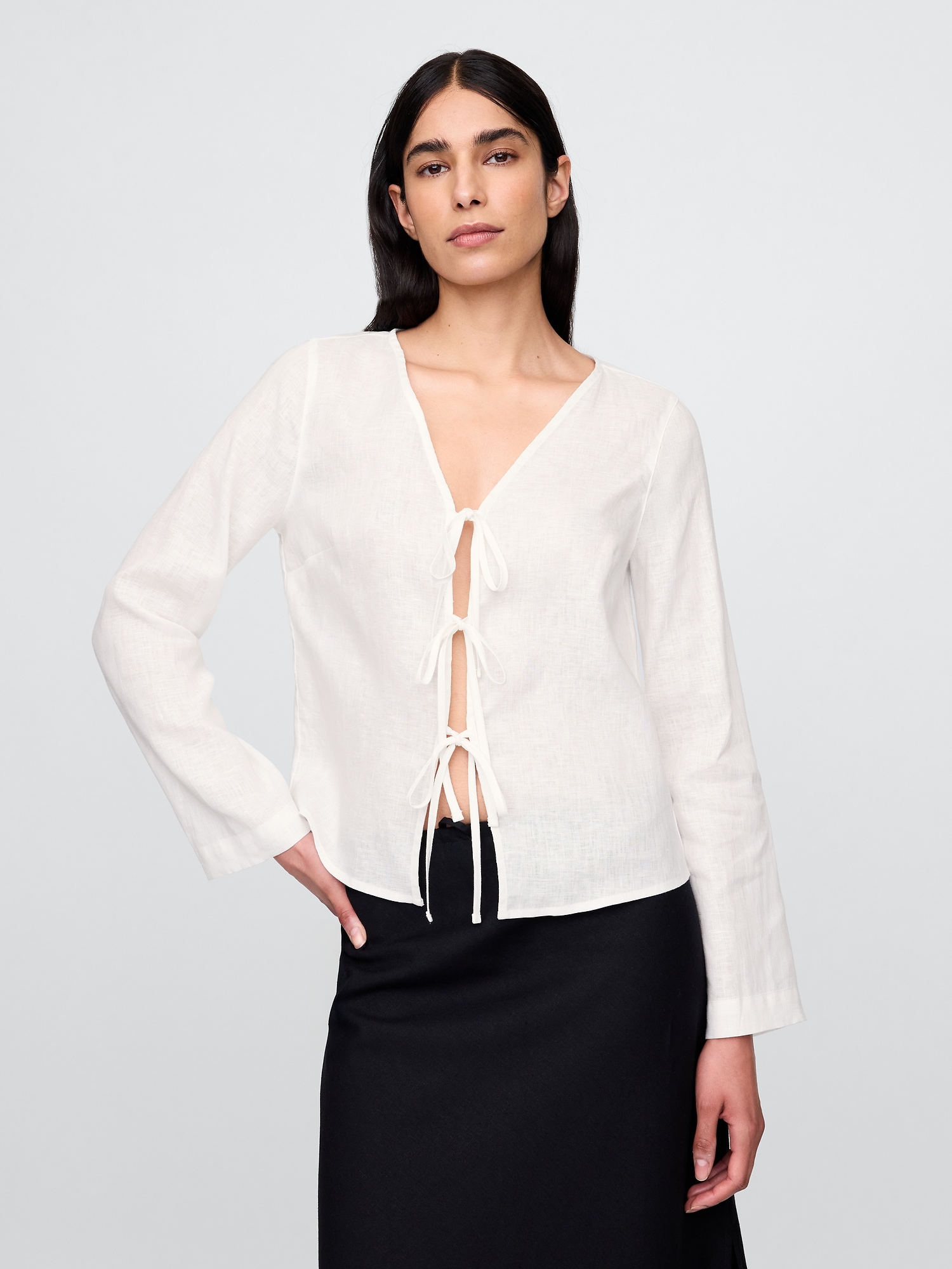 100% Linen Tie-Front Shirt