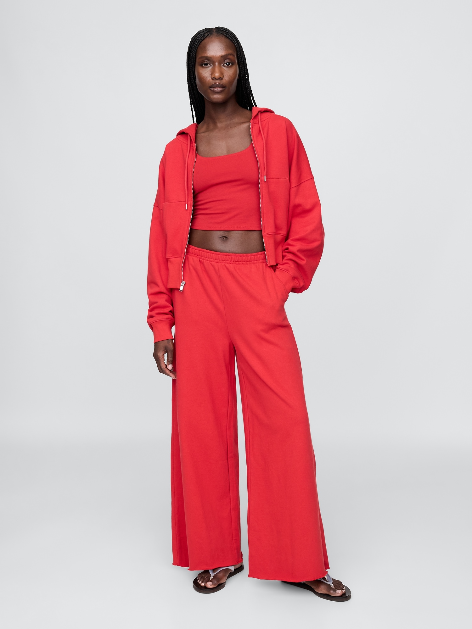 French Terry Wide-Leg Rolled-Hem Sweatpants