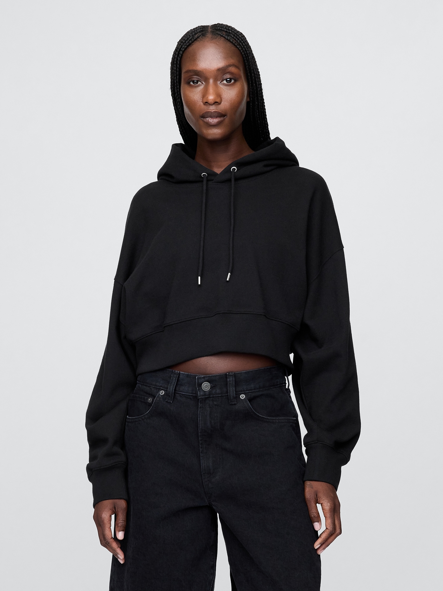 French Terry Oversized Crop Hoodie
