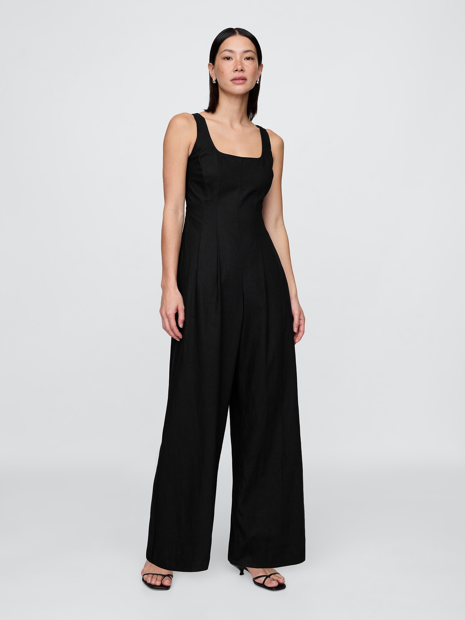 Linen-Blend Seamed Jumpsuit